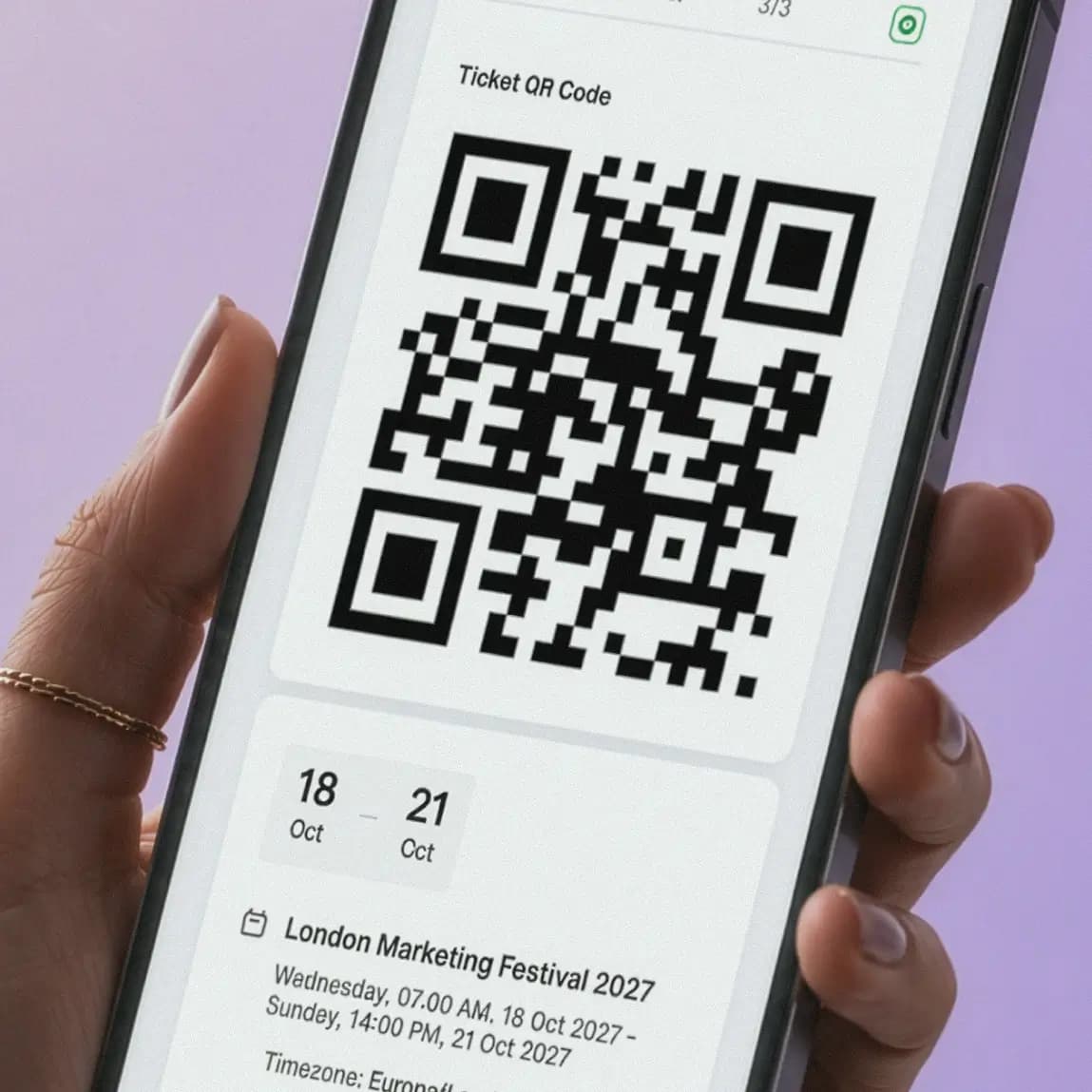 Secure mobile event ticket with QR code for fast contactless check-in