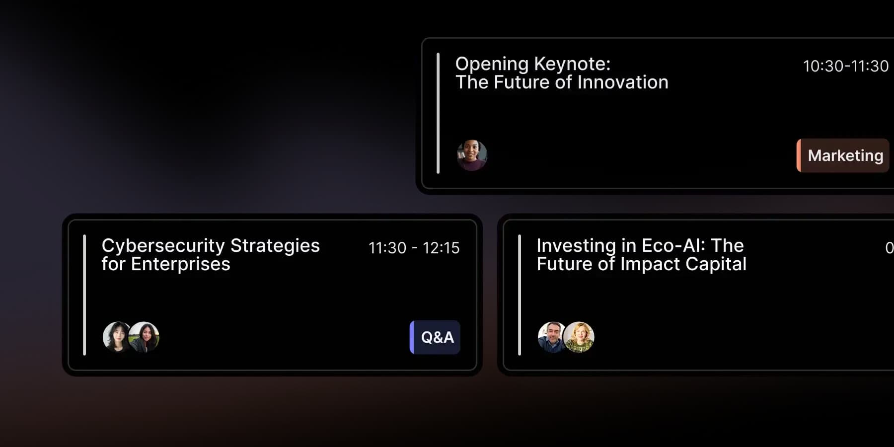 Event agenda builder with presentations, speakers and schedule management, multi-day, multi-track