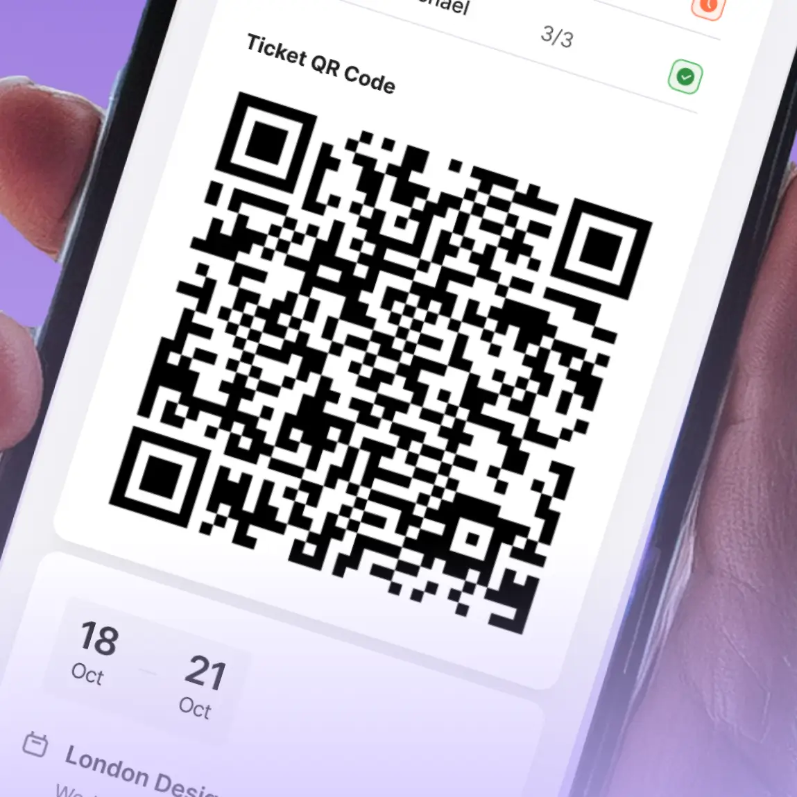 Secure mobile event ticket with QR code for fast contactless check-in